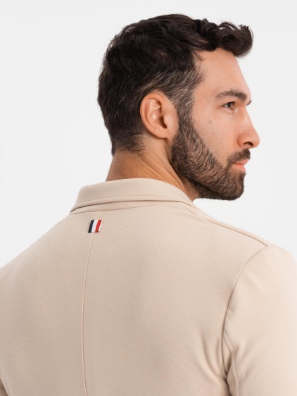 Pánské elegantní slim fit pletené sako s klopami, béžové – fotografie produktu 6