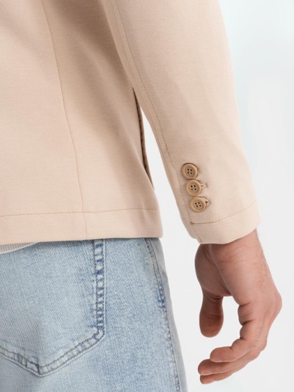 Pánské elegantní slim fit pletené sako s klopami, béžové – fotografie produktu 7