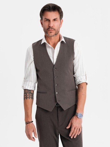 Férfi elegáns slim fit mellény halszálkamintával, sötétszürke