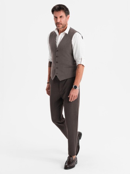 Férfi elegáns slim fit mellény halszálkamintával, sötétszürke – fotografie produktu 2