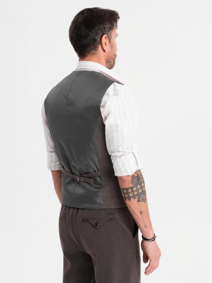 Férfi elegáns slim fit mellény halszálkamintával, sötétszürke – fotografie produktu 5