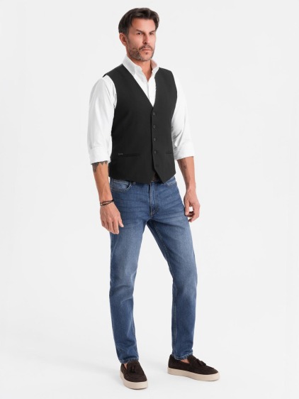 Férfi elegáns slim fit mellény halszálkamintával, fekete – fotografie produktu 3