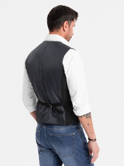 Férfi elegáns slim fit mellény halszálkamintával, fekete – fotografie produktu 5