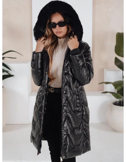 Dámská zimní bunda ELECIO dlouhá prošívaná s kapucí černá