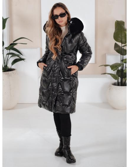Dámská zimní bunda ELECIO dlouhá prošívaná s kapucí černá