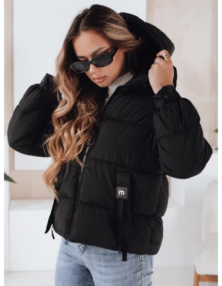 Női téli steppelt kabát kapucnis fekete
