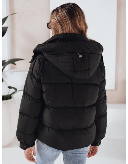 Női téli steppelt kabát kapucnis fekete