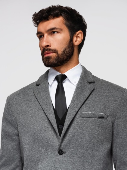 Pánské elegantní slim fit pletené sako s klopami, tmavě šedé – fotografie produktu 2