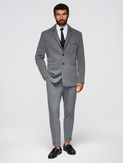 Pánské elegantní slim fit pletené sako s klopami, tmavě šedé – fotografie produktu 3