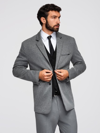 Pánské elegantní slim fit pletené sako s klopami, tmavě šedé – fotografie produktu 4