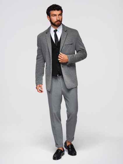 Pánské elegantní slim fit pletené sako s klopami, tmavě šedé – fotografie produktu 5