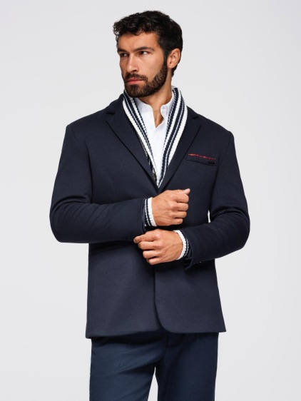 Pánské elegantní slim fit pletené sako s klopami, námořnická modrá