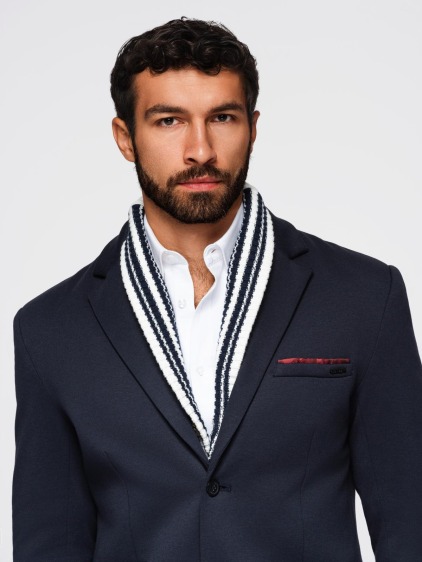 Pánské elegantní slim fit pletené sako s klopami, námořnická modrá – fotografie produktu 2