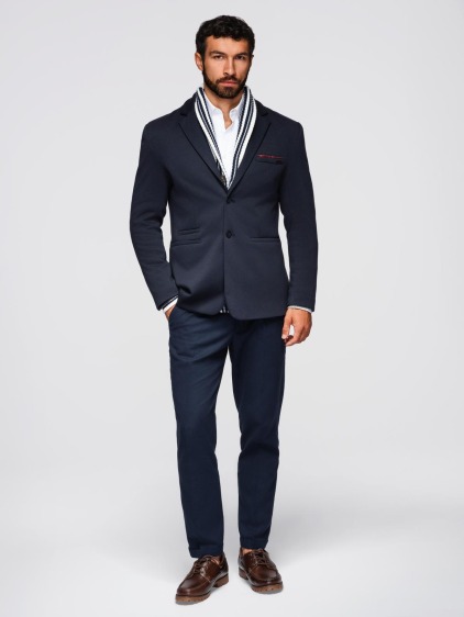 Pánské elegantní slim fit pletené sako s klopami, námořnická modrá – fotografie produktu 3