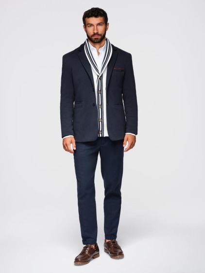 Pánské elegantní slim fit pletené sako s klopami, námořnická modrá – fotografie produktu 5