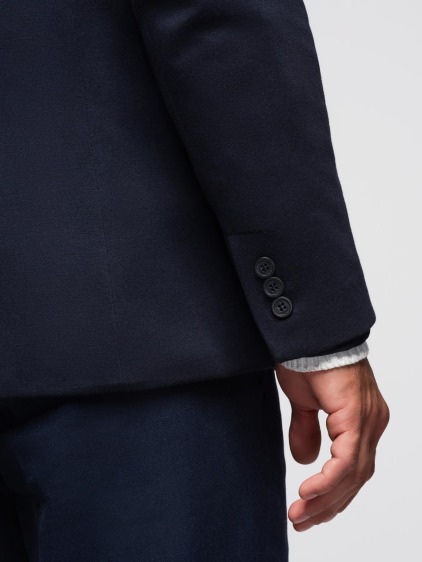 Pánské elegantní slim fit pletené sako s klopami, námořnická modrá – fotografie produktu 6