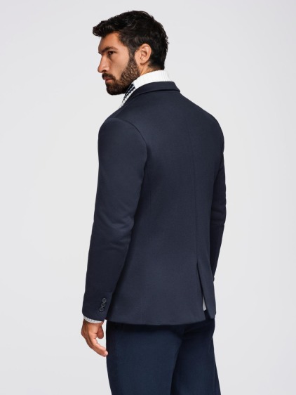 Pánské elegantní slim fit pletené sako s klopami, námořnická modrá – fotografie produktu 7