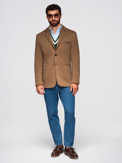 Pánské elegantní slim fit pletené sako s klopami, hnědé – fotografie produktu 4