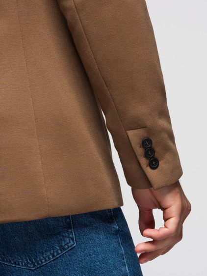 Pánské elegantní slim fit pletené sako s klopami, hnědé – fotografie produktu 6