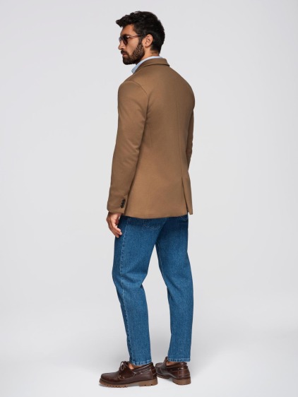 Pánské elegantní slim fit pletené sako s klopami, hnědé – fotografie produktu 7