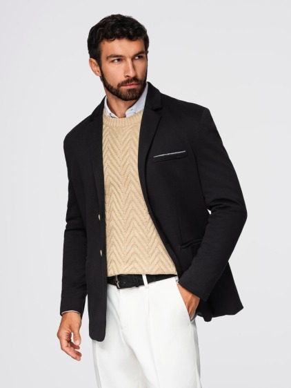 Pánské elegantní slim fit pletené sako s klopami, černé