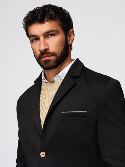 Pánské elegantní slim fit pletené sako s klopami, černé – fotografie produktu 2