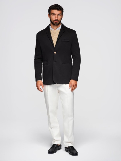 Pánské elegantní slim fit pletené sako s klopami, černé – fotografie produktu 3