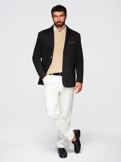 Pánské elegantní slim fit pletené sako s klopami, černé – fotografie produktu 4