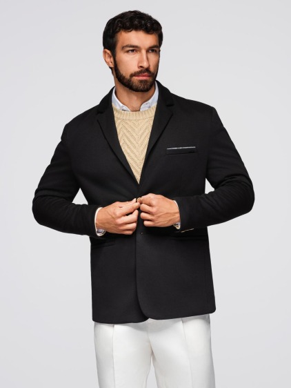 Pánské elegantní slim fit pletené sako s klopami, černé – fotografie produktu 5