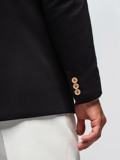 Pánské elegantní slim fit pletené sako s klopami, černé – fotografie produktu 6