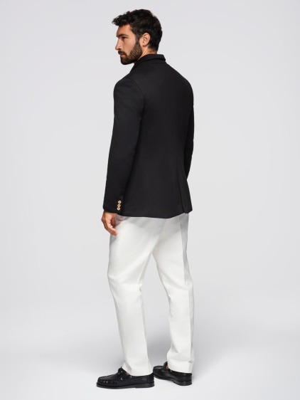 Pánské elegantní slim fit pletené sako s klopami, černé – fotografie produktu 7