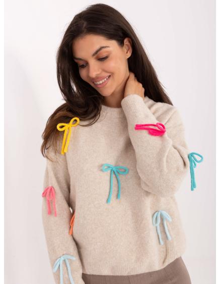 Világos lila klasszikus pulóver kerek nyakkivágással