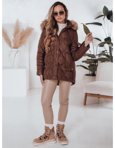 Dámska zimná prešívaná bunda LUMORE s kapucňou hnedá
