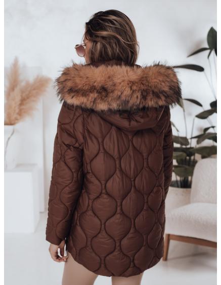 Dámska zimná prešívaná bunda LUMORE s kapucňou hnedá