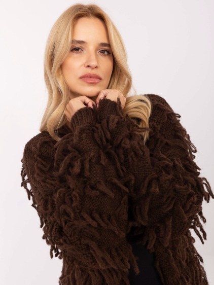 Hnědý dámský kardigan ve stylu boho RUE PARIS