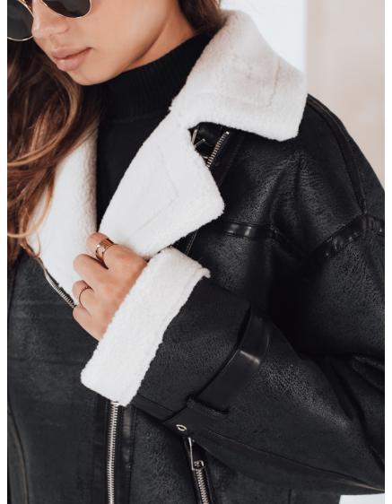 Női téli kabát szőrme gallérral, fekete