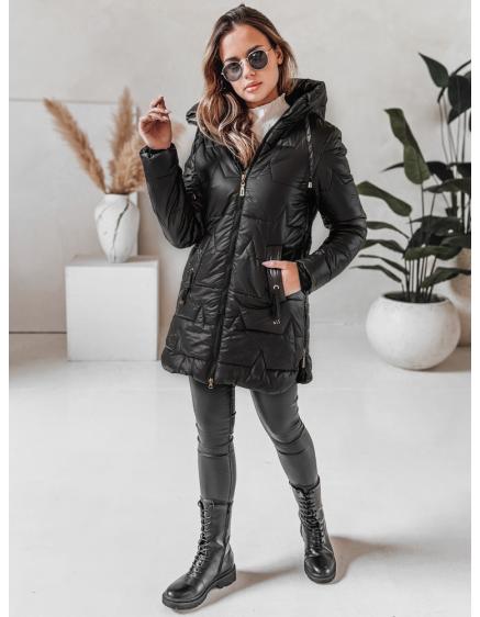 Dámska prešívaná zimná bunda s kapucňou, čierna