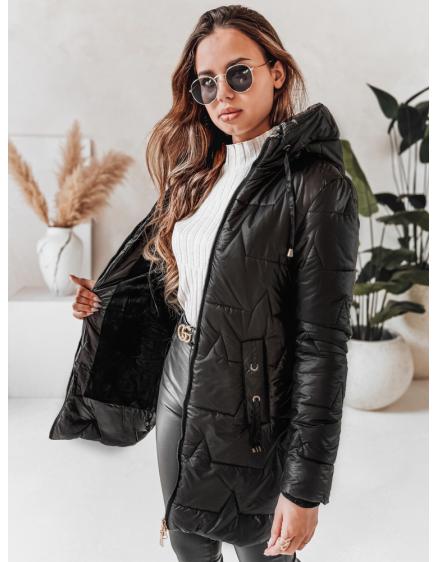 Dámska prešívaná zimná bunda s kapucňou, čierna