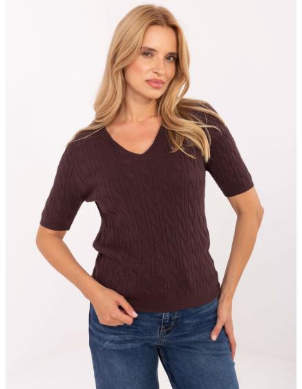 Sötétbarna női pulóver copfokkal