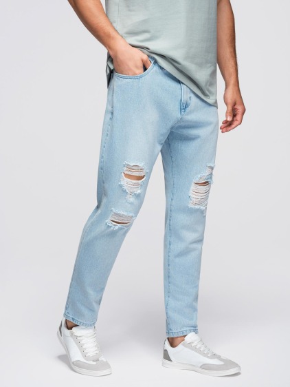 Pánské carrot fit džínové jogger kalhoty s potrhanými detaily, světle modré – fotografie produktu 3