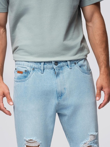 Pánské carrot fit džínové jogger kalhoty s potrhanými detaily, světle modré – fotografie produktu 4