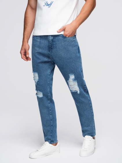 Pánské carrot fit džínové jogger kalhoty s potrhanými detaily, modré – fotografie produktu 3