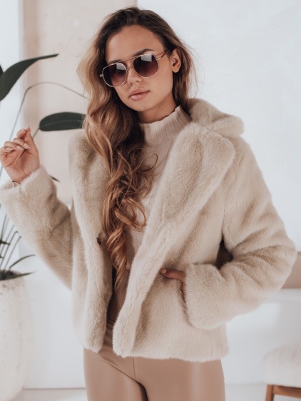 Női rövid bunda GLAMFLUFFY, bézs