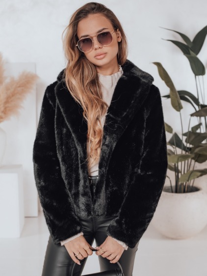 Női rövid bunda GLAMFLUFFY, fekete
