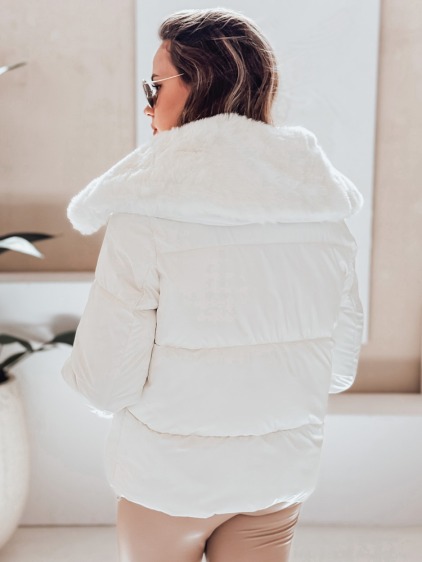 Dámska prešívaná krátka bunda s kožušinou, biela – fotografie produktu 4