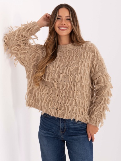 Bežový dámský svetr ve stylu boho RUE PARIS