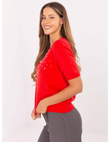 Červený sveter s okrúhlym výstrihom