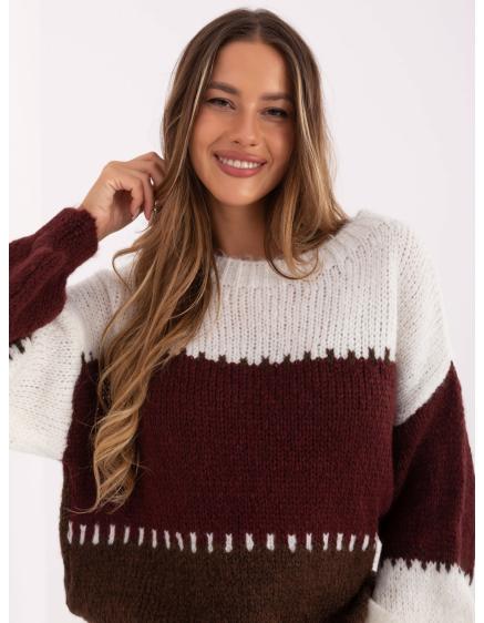 Ecru és bordó oversized pulóver gyapjúval RUE PARIS