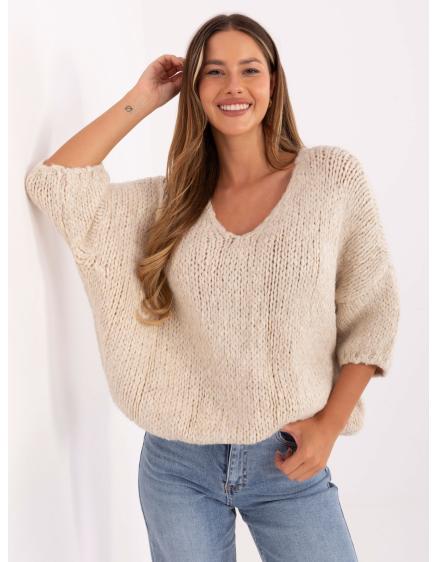 Svetlo béžový oversized sveter s 3/4 rukávmi