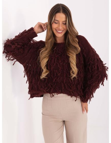 Burgundi oversized pulóver boho stílusban RUE PARIS